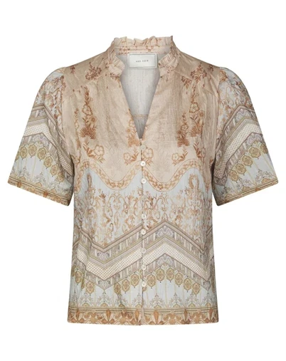 Neo Noir - Torana Flower Border Bluse - Flower Peach